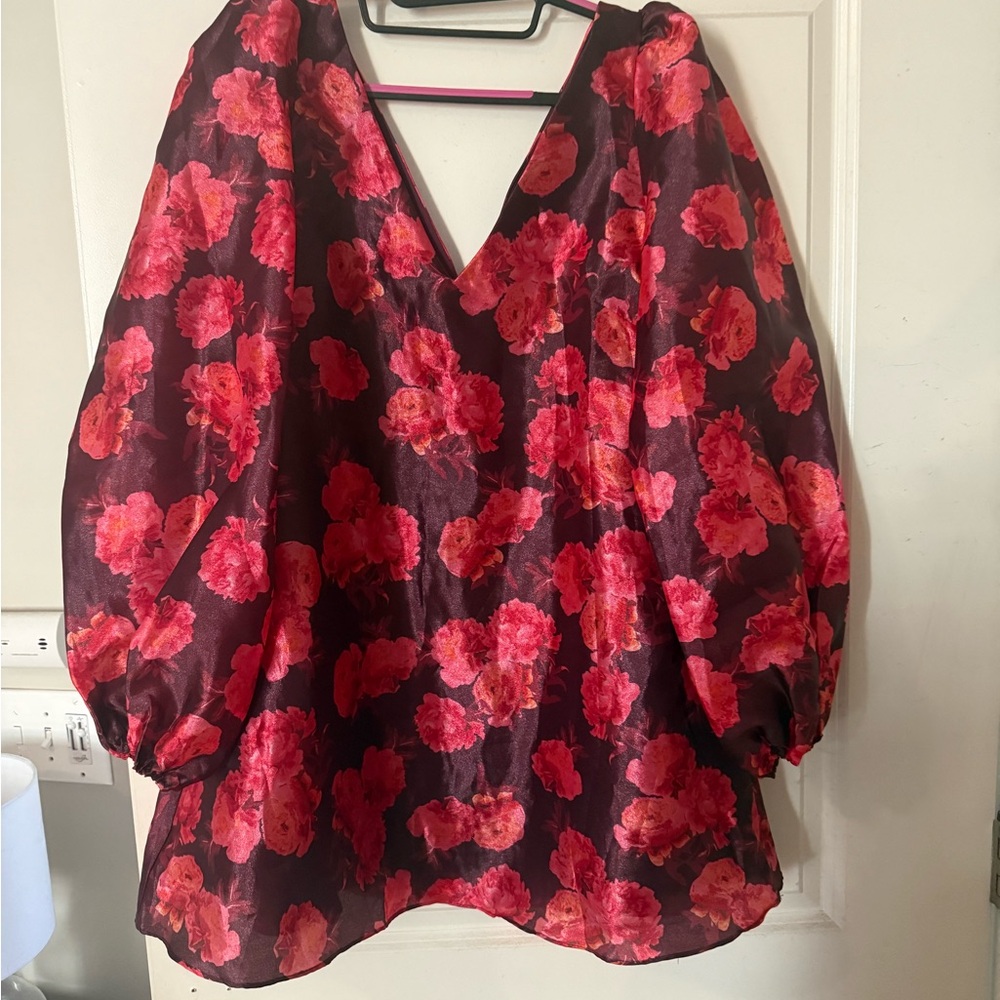 BHLDN Floral Red and Black Top
